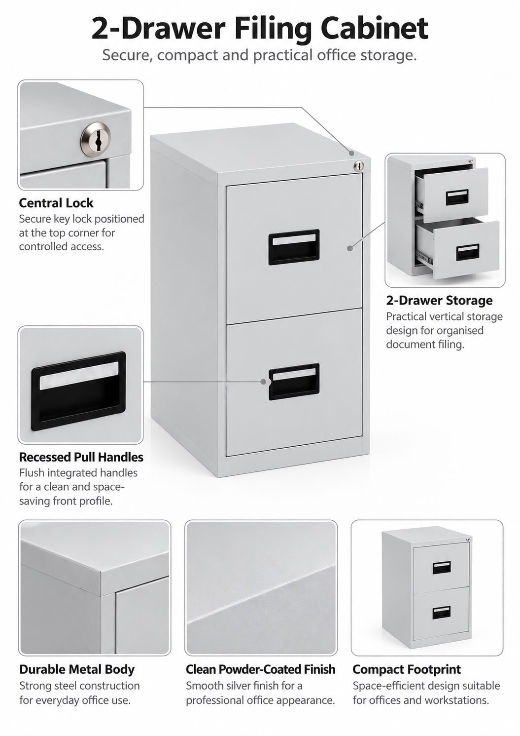 2 Drawers Steel Filling Cabinet