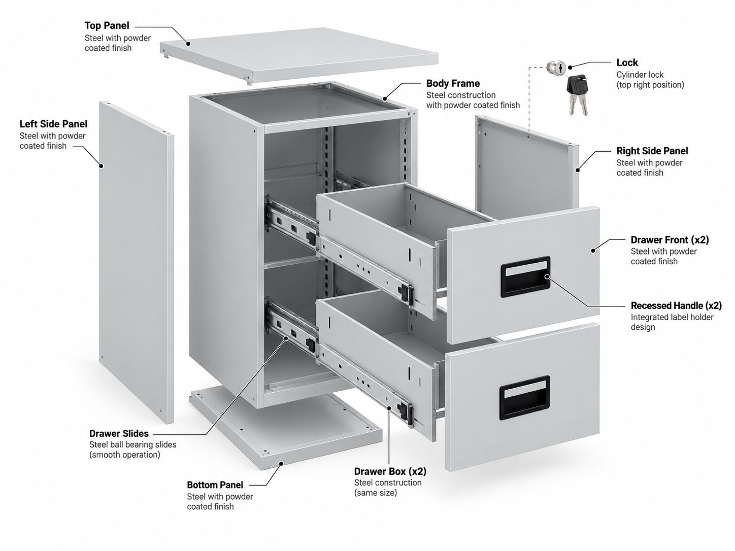 2 Drawers Steel Filling Cabinet