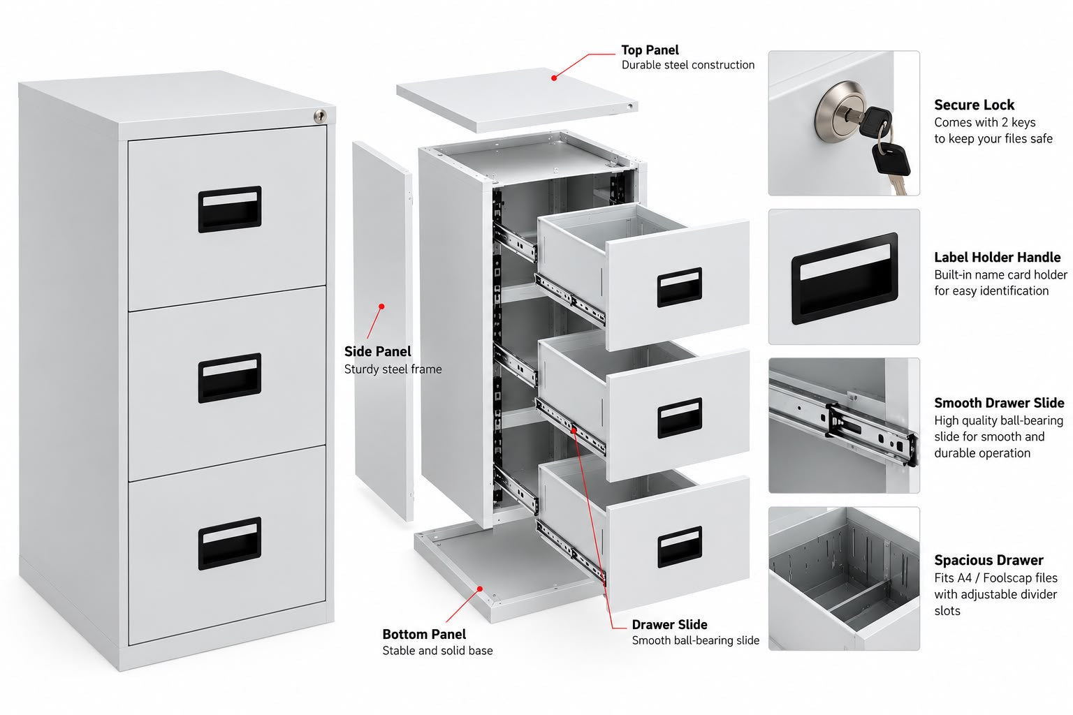 3 Drawers Steel Filling Cabinet
