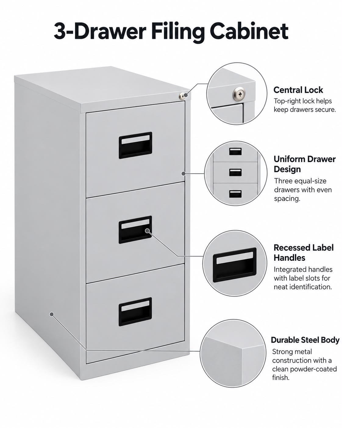 3 Drawers Steel Filling Cabinet