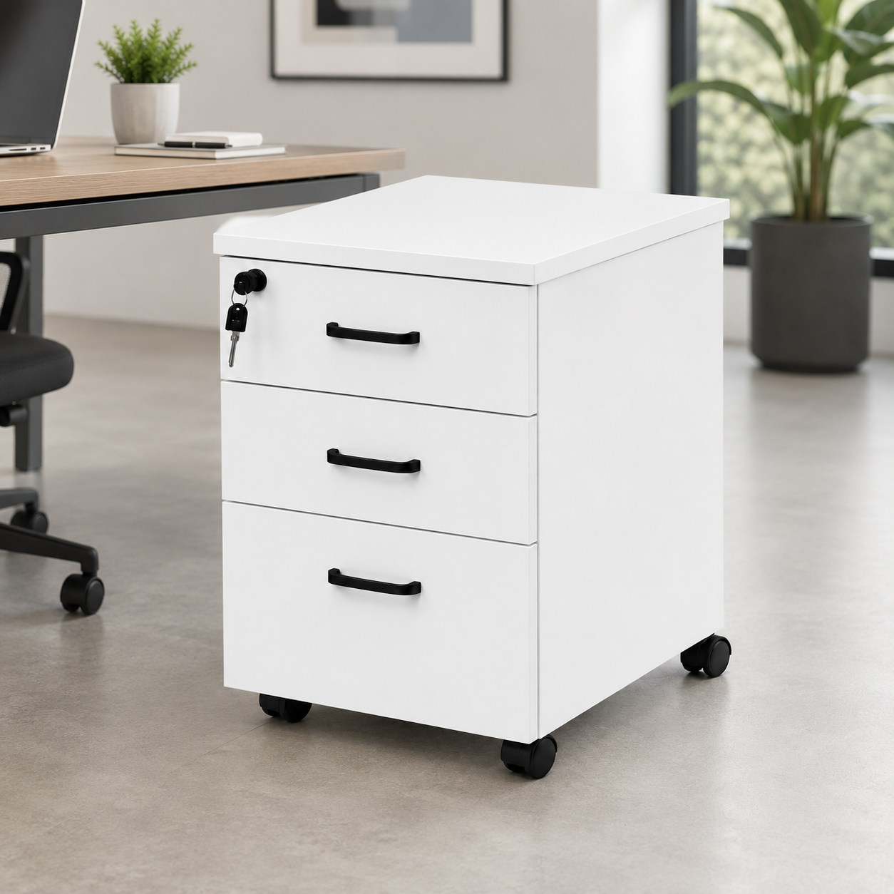 Mobile 2 + 1 Pedestal Drawers - White