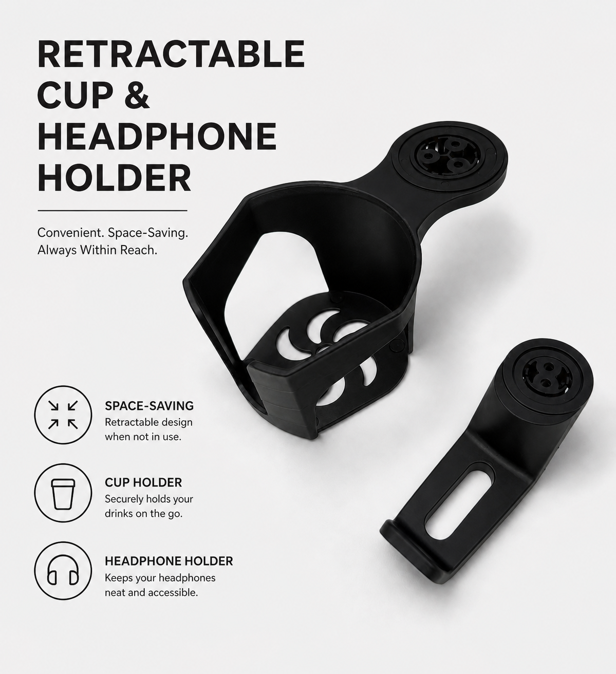 Retractable Cup & Headphone Holder
