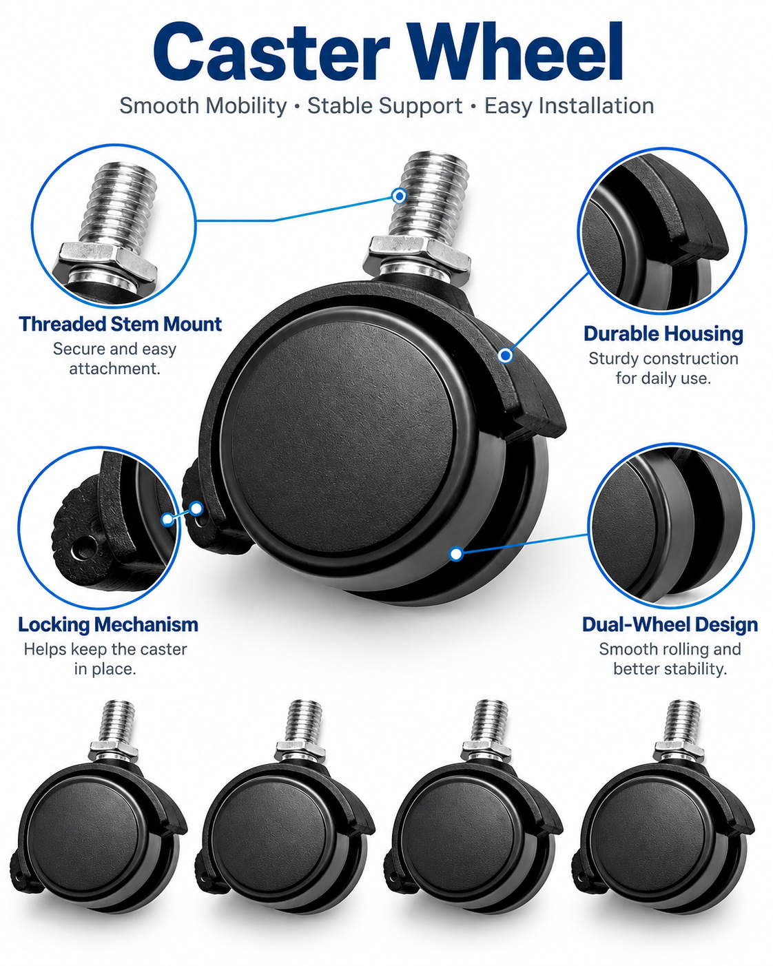 Elevate ProGlide™ Desk Casters