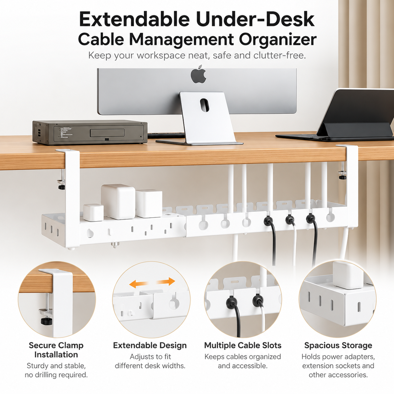 Extendable Under-Desk Cable Management Organizer – ElevatePro