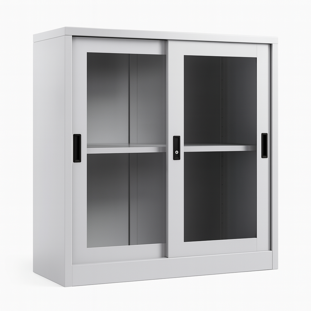 HALF HEIGHT GLASS STEEL SLIDING CABINET
