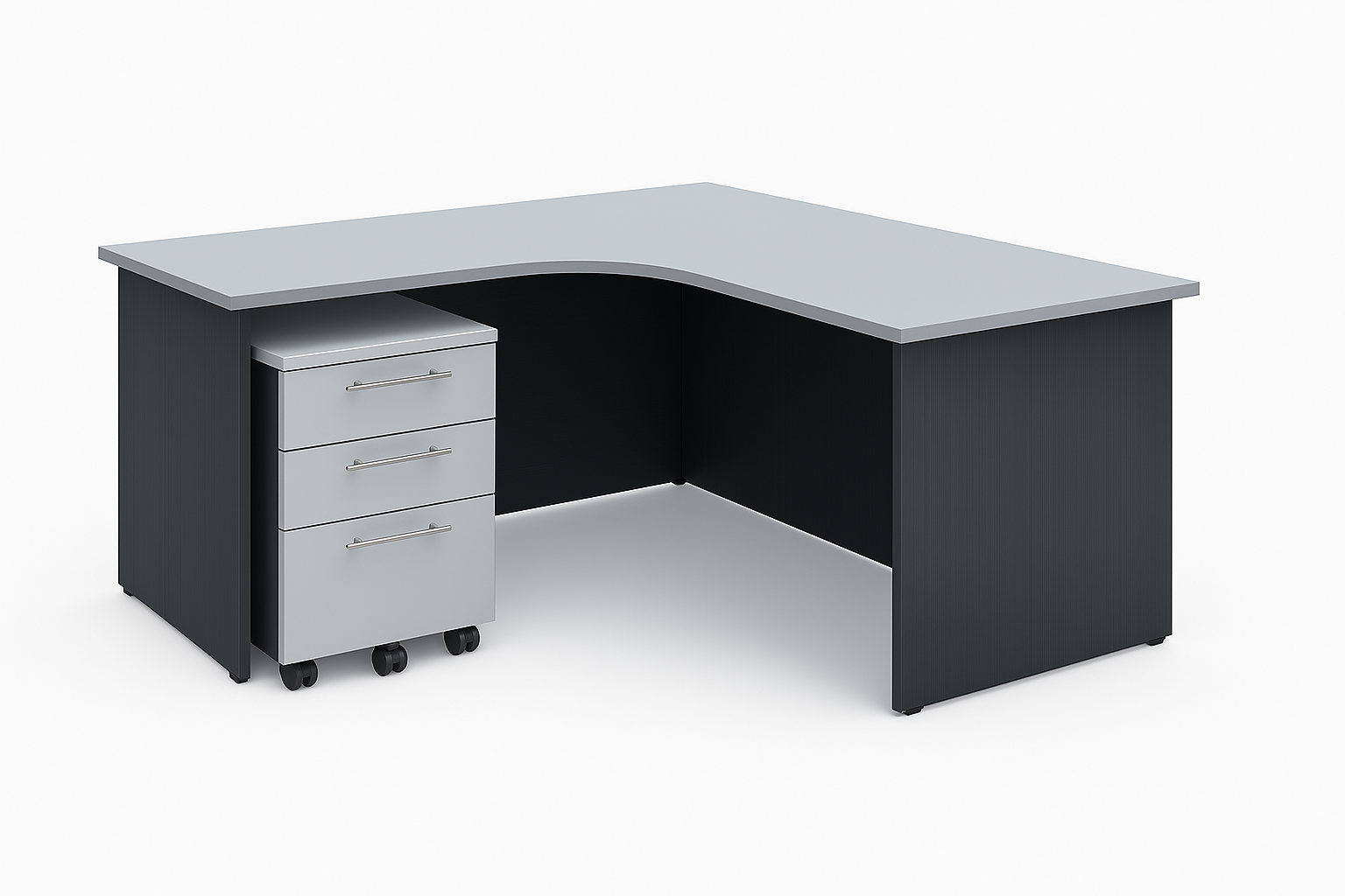 L-Shape Ergonomic Table with Mobile Pedestal – 2 Tone Grey