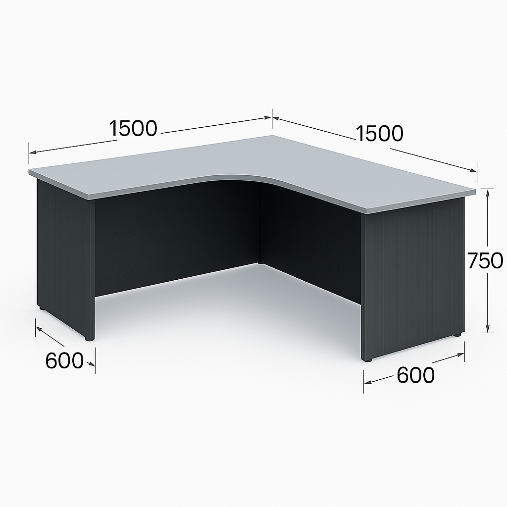 L-Shape Ergonomic Table with Mobile Pedestal – 2 Tone Grey