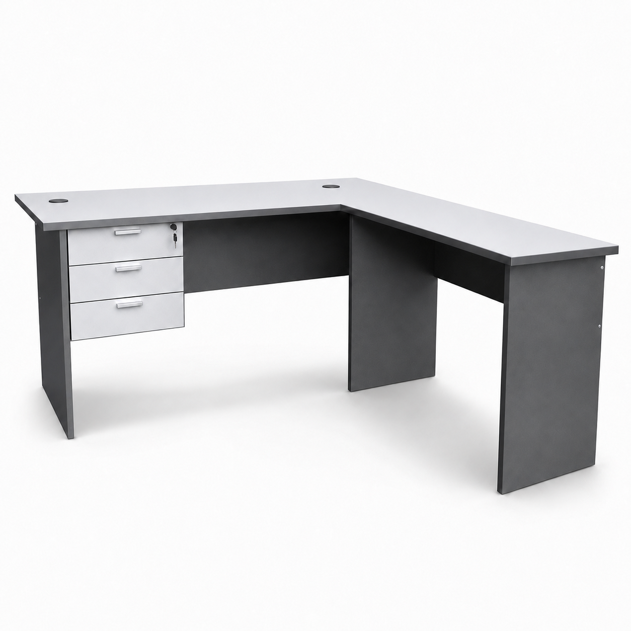 L-Shape Table with 3 Fixed Drawers – 2 Tone Grey