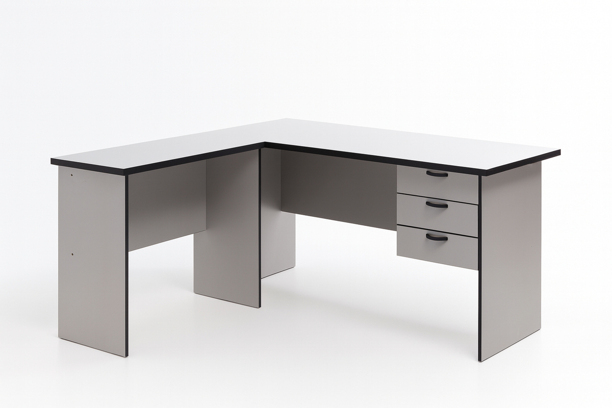 L-Shape Table with 3 Fixed Drawers – 2 Tone Grey – YOKE OFFICE EQUIPMENT