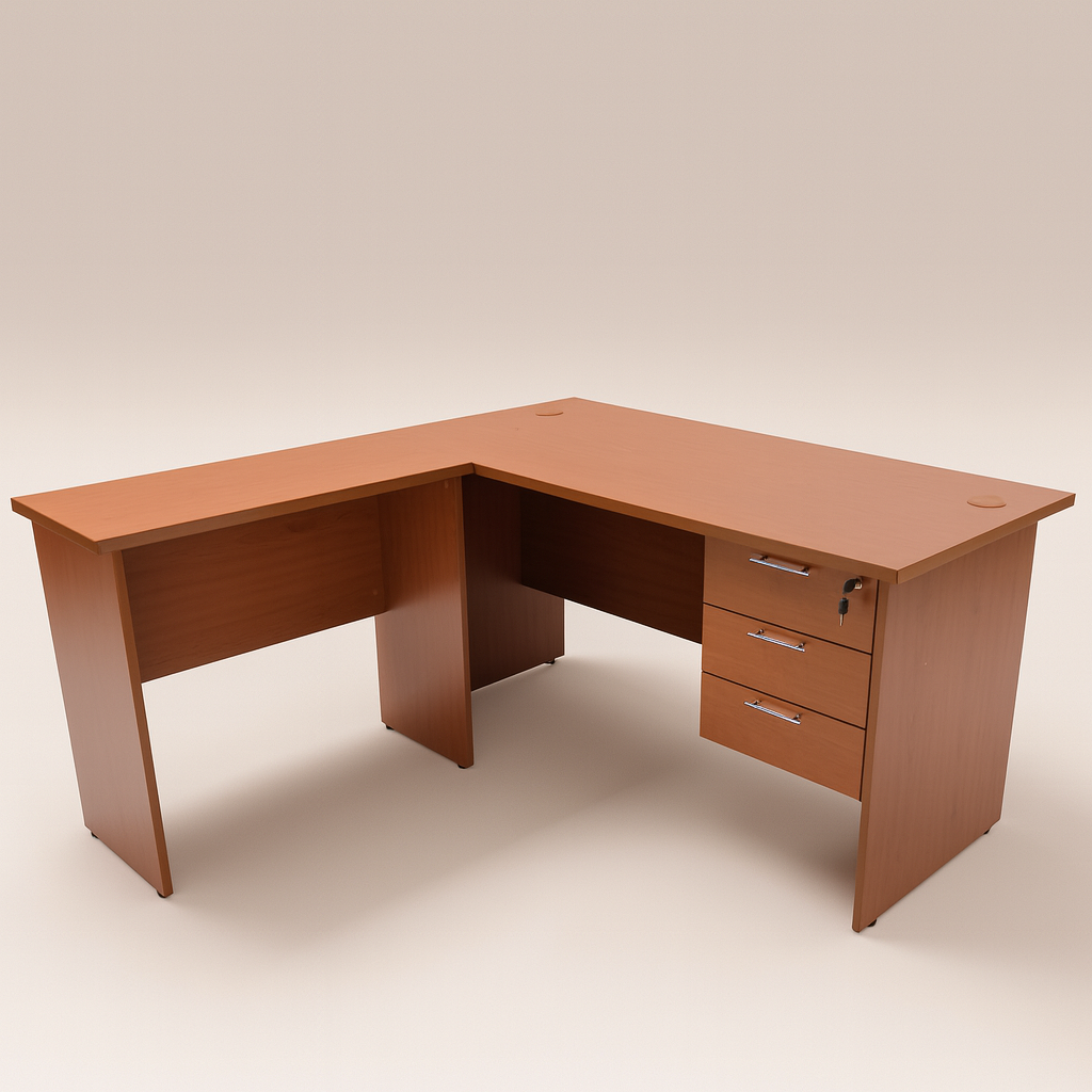 L-Shape Table with 3 Fixed Drawers – Cherrywood