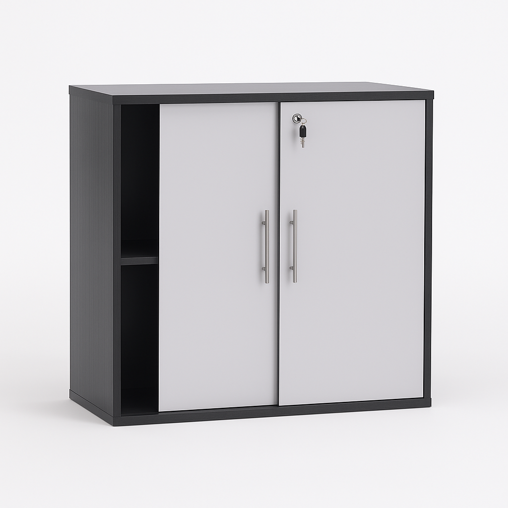 Low Sliding Door Wooden Cabinet – 2 Tone Grey