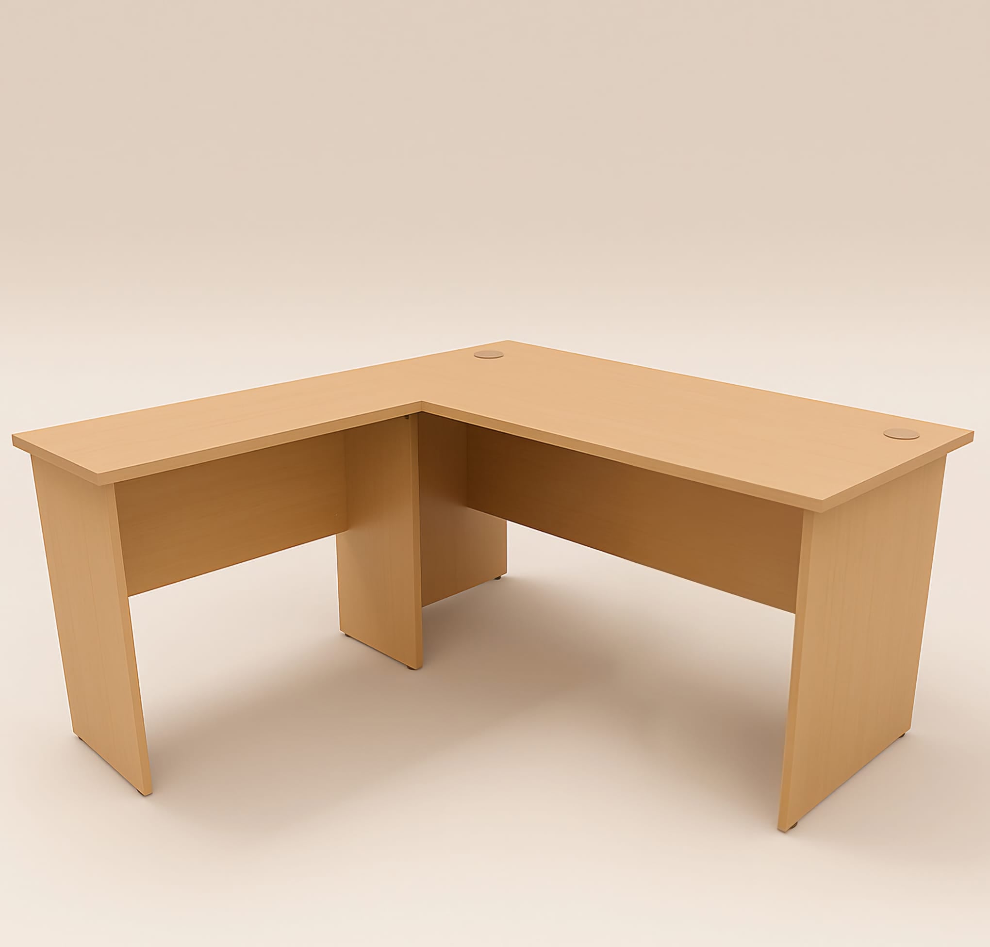 L-Shape Table with 3 Fixed Drawers – Beech