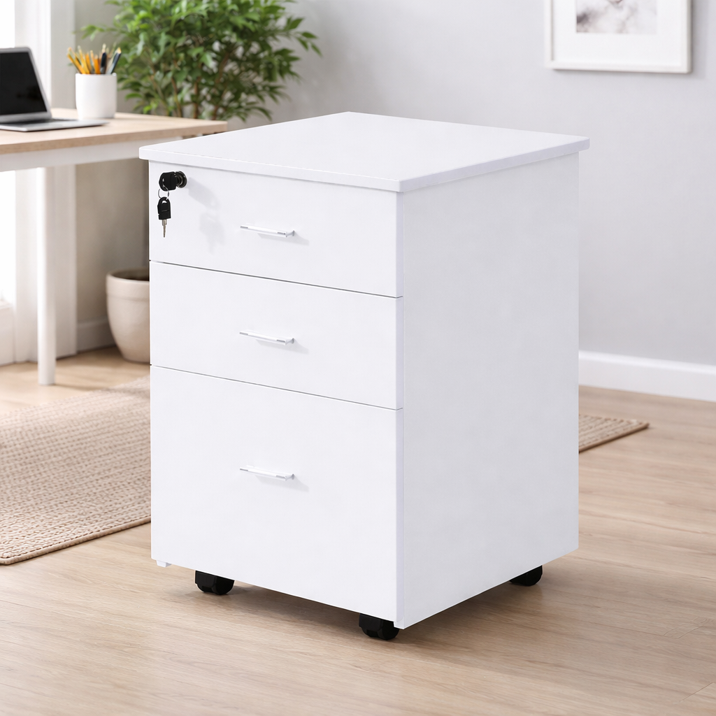 Mobile 2 + 1 Pedestal Drawers - White