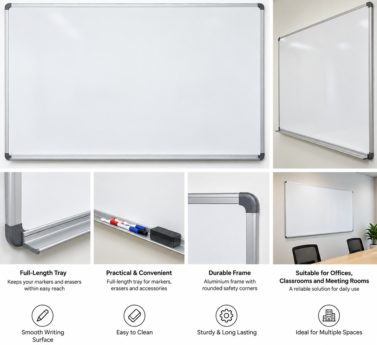 Magnetic Whiteboard – Wall-Mounted with Full-Length Tray