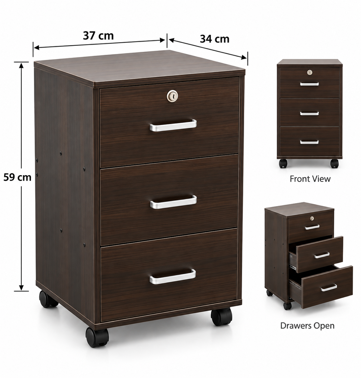3-Drawer Mobile Pedestal with Lock