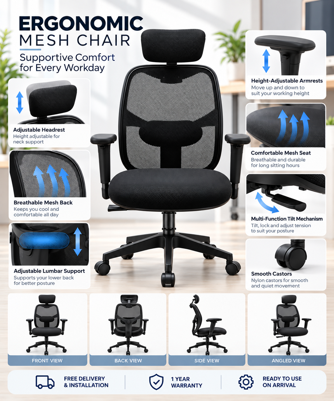 Ergonomic Mesh Office Chair - YOE F59