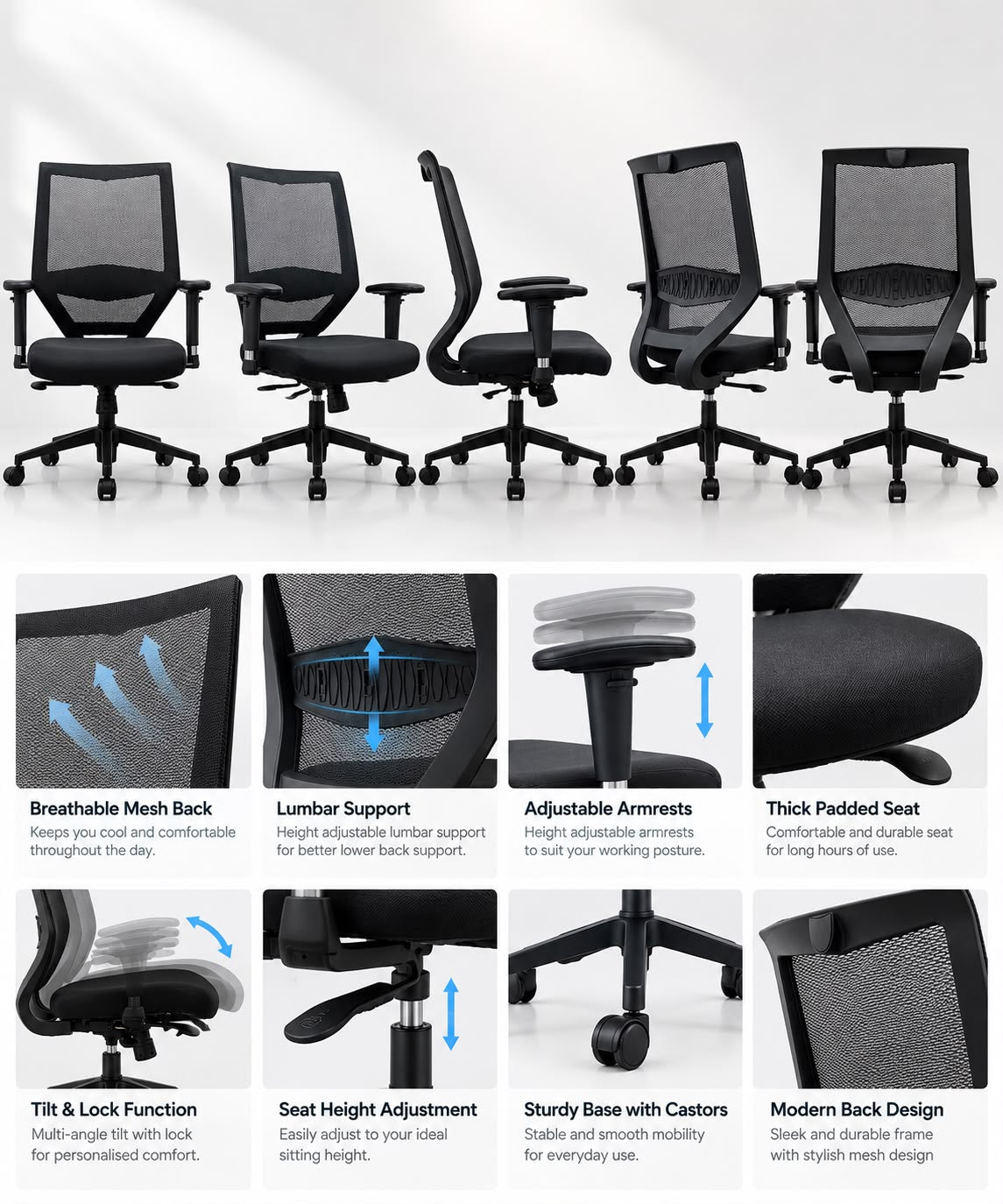 Mesh Chair with Adjustable Lumbar Support - YOE F60