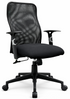 Black office chair with mesh back on a white background