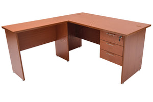L-Shape Table With 3 Fixed Drawers - Cherry