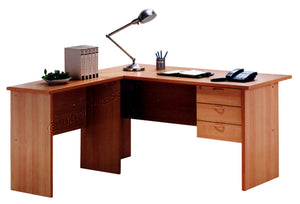 L-Shape Table With 3 Fixed Drawers - Beech